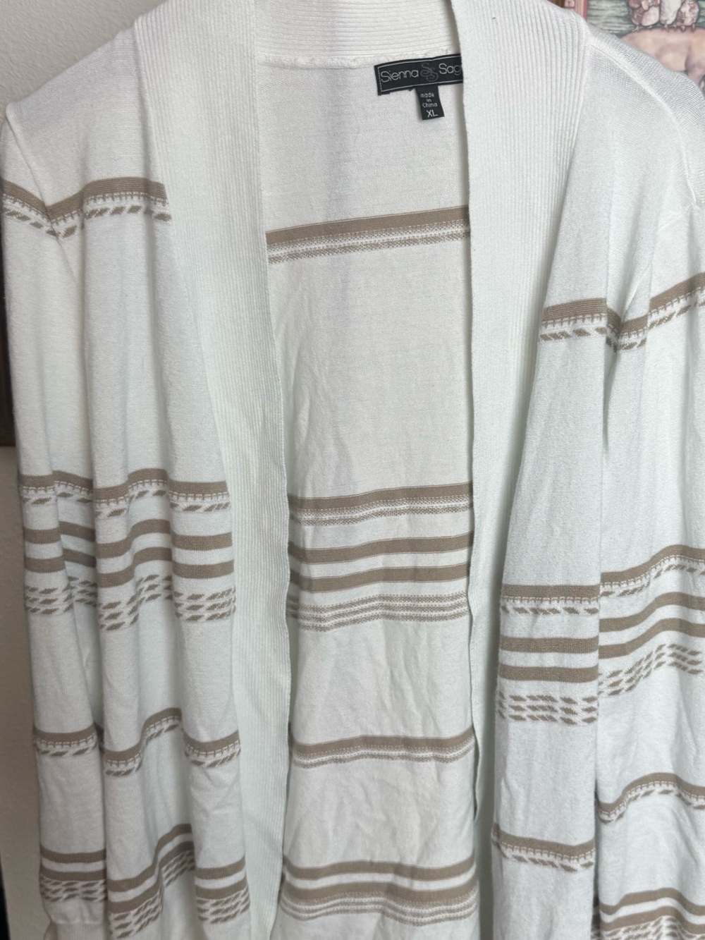 Sienna & Sky White & Beige Striped Open Cardigan Size XL